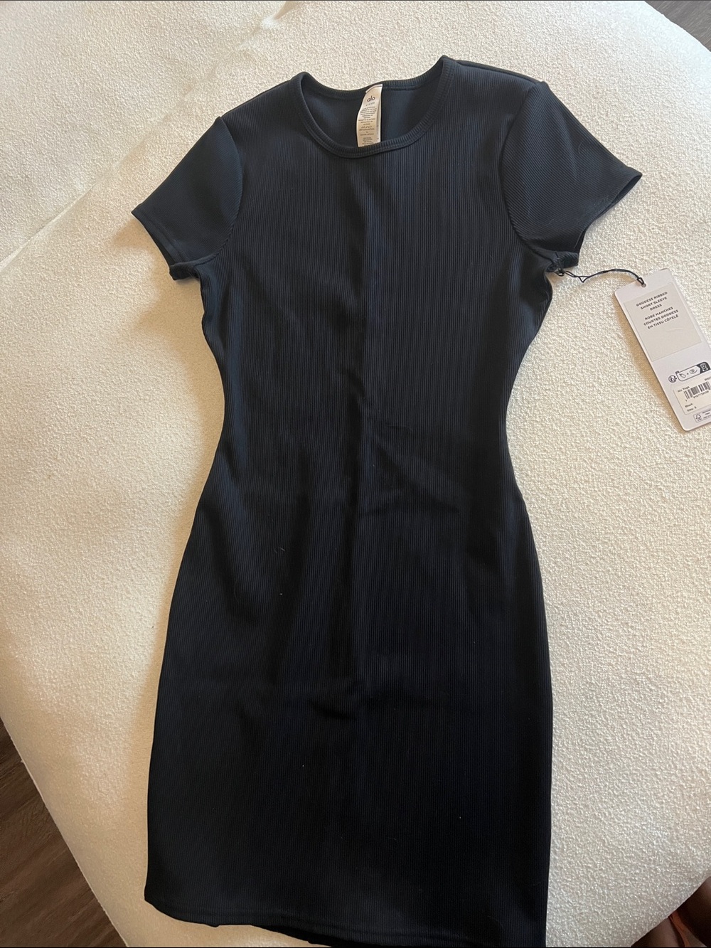ALO Yoga Goddess Ribbed Black Short-Sleeve Mini Dress - Picture 5 of 9